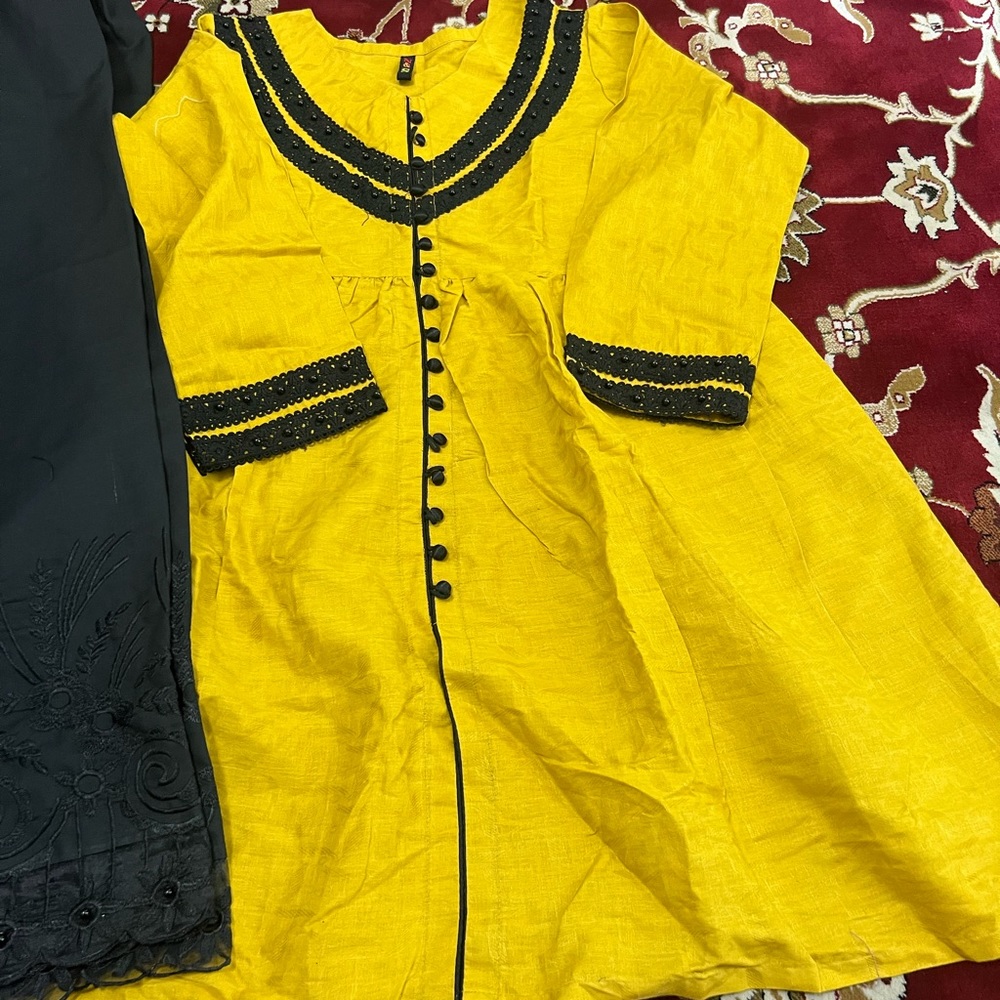New 2 piece velvet cotton embroidery dress medium size